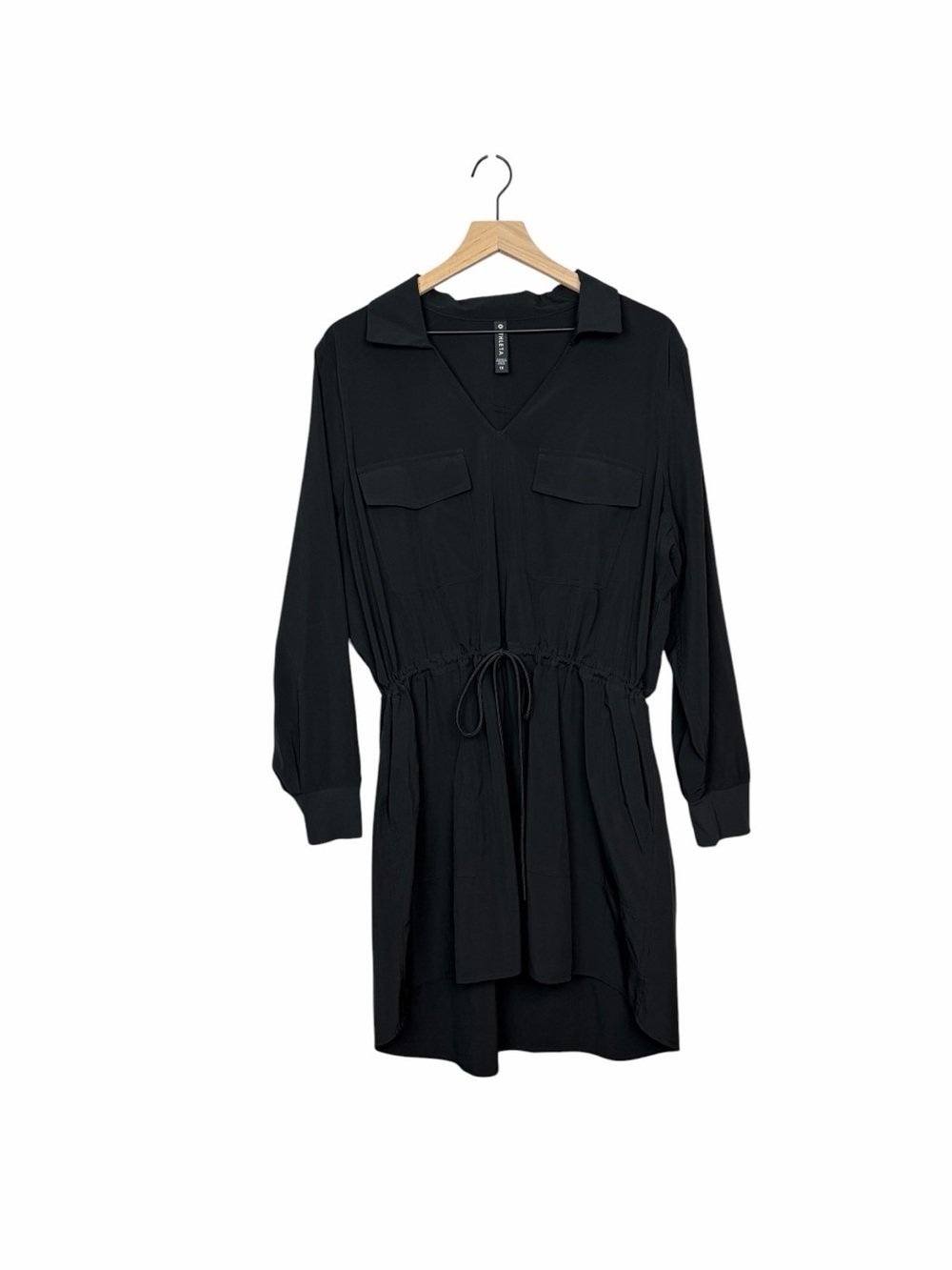 Athleta Black Long Sleeve Drawstring Shirt Dress